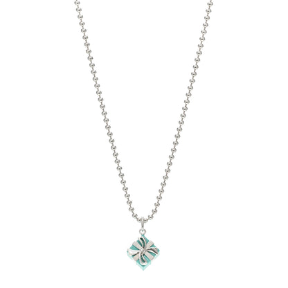 Tiffany Sterling Silver Enamel Gift Box Charm Necklace Blue 1 of 6