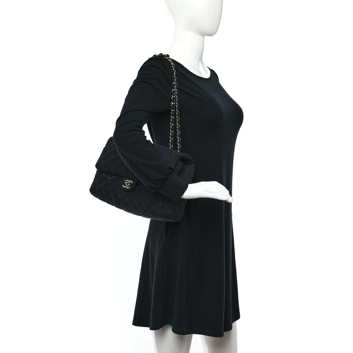 Denim Quilted CC Print Jumbo Single Flap Black