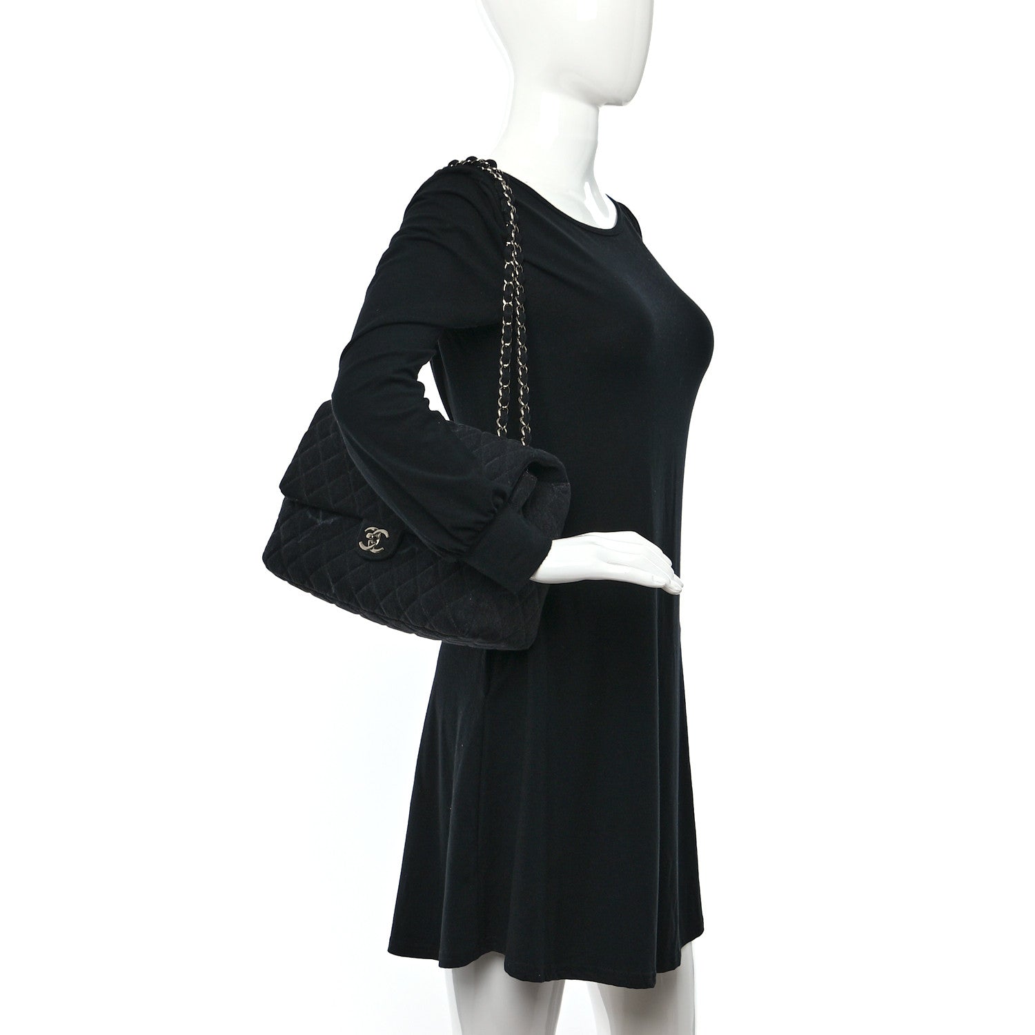 Chanel Denim Quilted CC Print Jumbo Single Flap Black 2 of 12