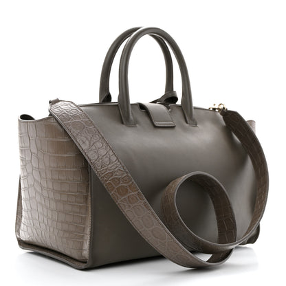 Saint Laurent Calfskin Crocodile Embossed Small Monogram Downtown Cabas Earth 3 of 15