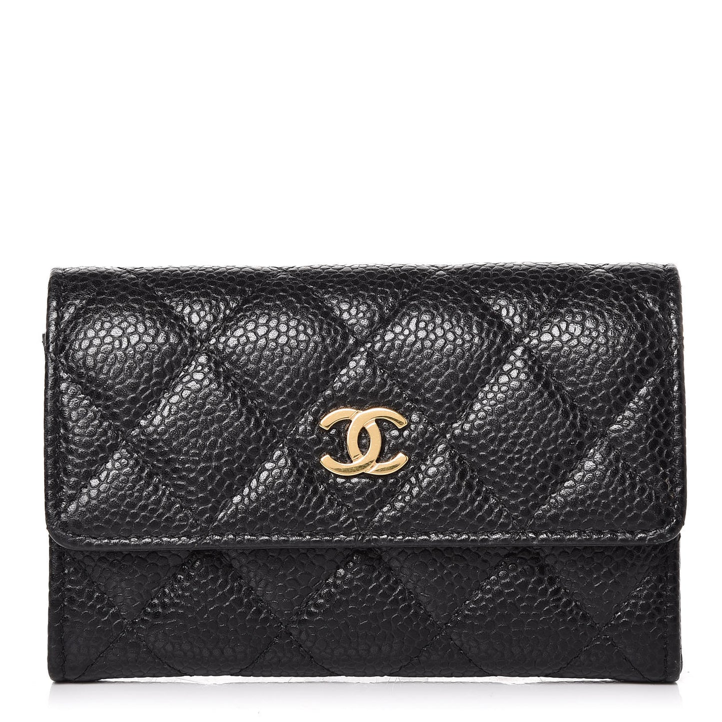 Caviar Quilted Flap Card Holder Black