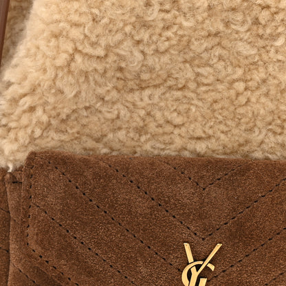 Saint Laurent Shearling Suede Monogram Joe Nano Bucket Bag Dark Cigar Natural Beige 8 of 10