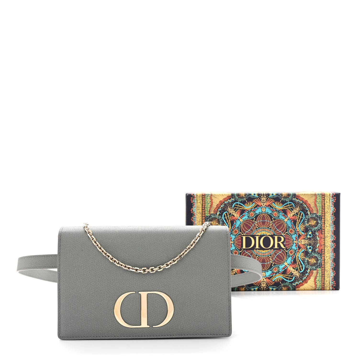Christian Dior Grained Calfskin 30 Montaigne 2 in 1 Pouch Grey 10 of 10