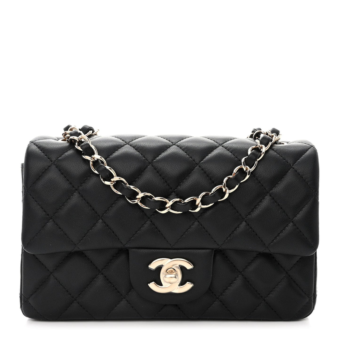Lambskin Quilted Mini Rectangular Flap Black