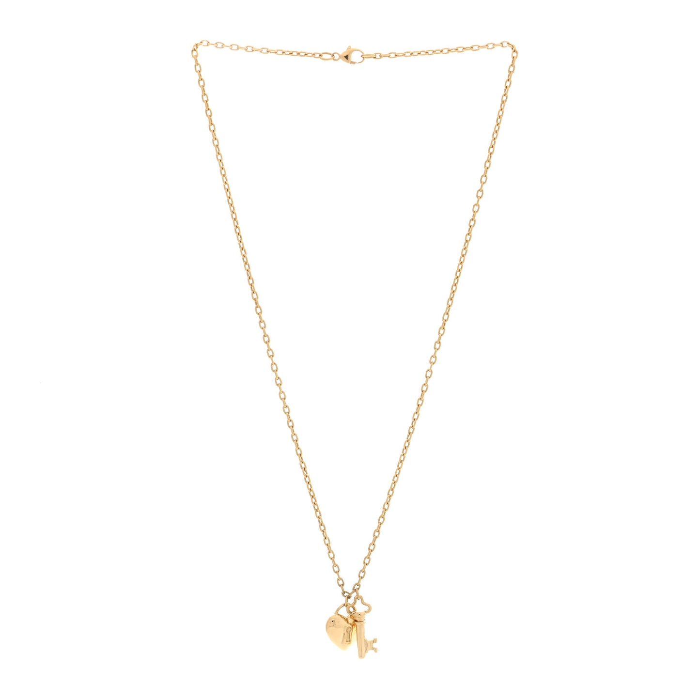 18K Yellow Gold Heart Padlock Key Pendant Necklace