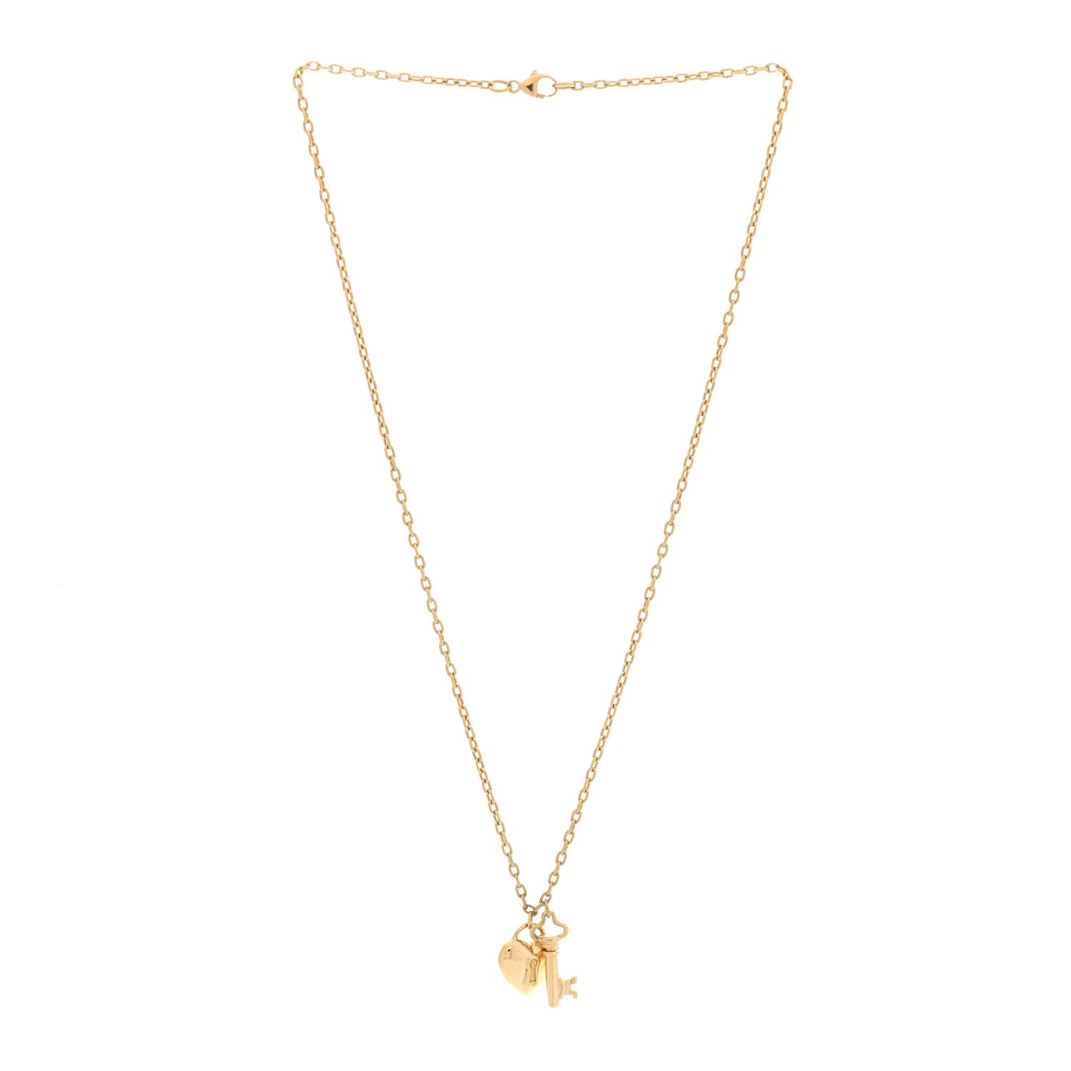 Tiffany 18K Yellow Gold Heart Padlock Key Pendant Necklace 3 of 4
