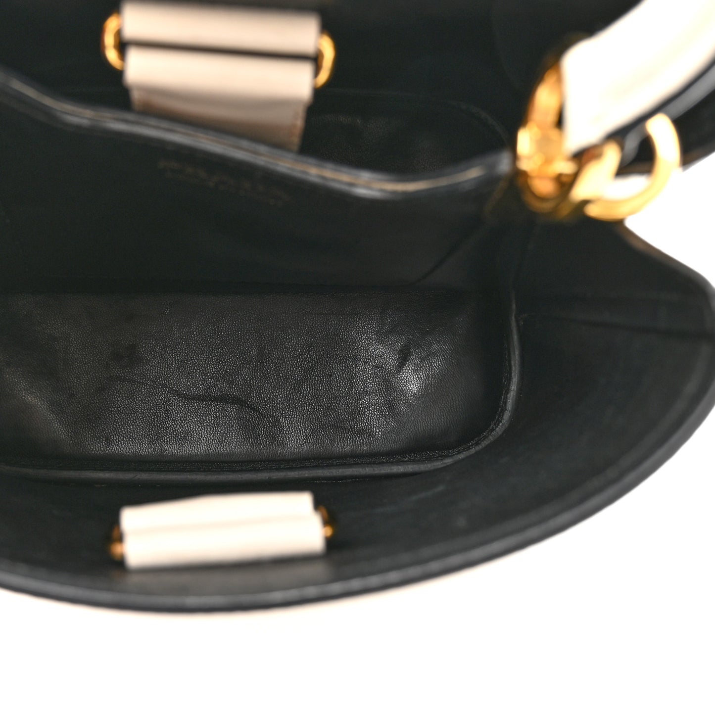 Saffiano Cuir Calfskin Small Panier Bucket Bag White Black