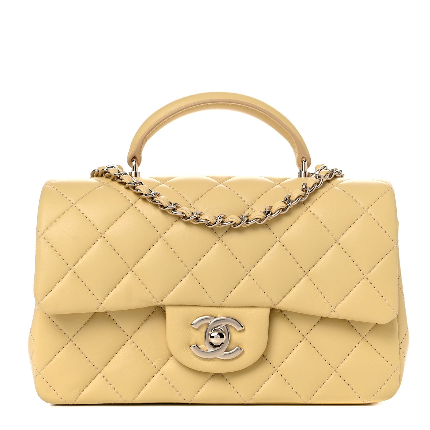 Chanel Lambskin Quilted Mini Top Handle Rectangular Flap Yellow 1 of 10