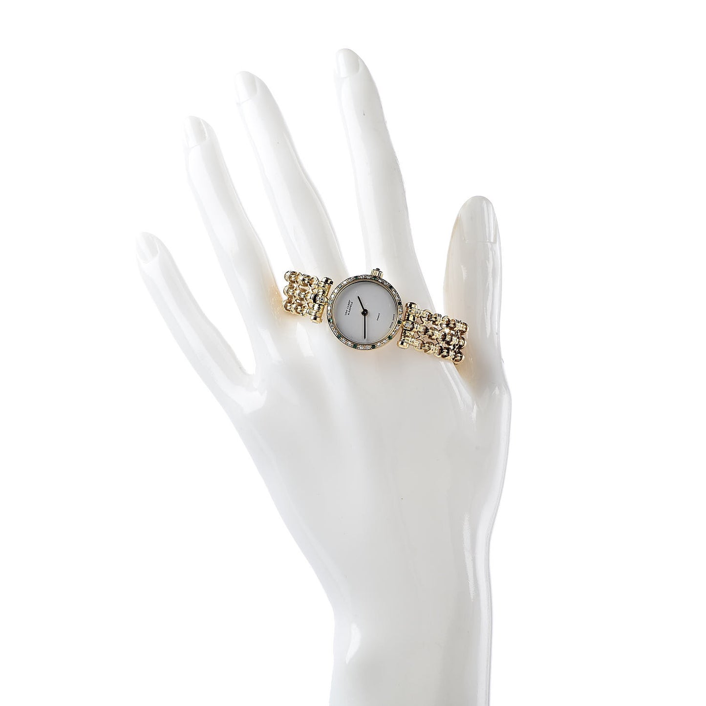 18K Yellow Gold Diamond Emerald 21mm Classic Quartz Watch