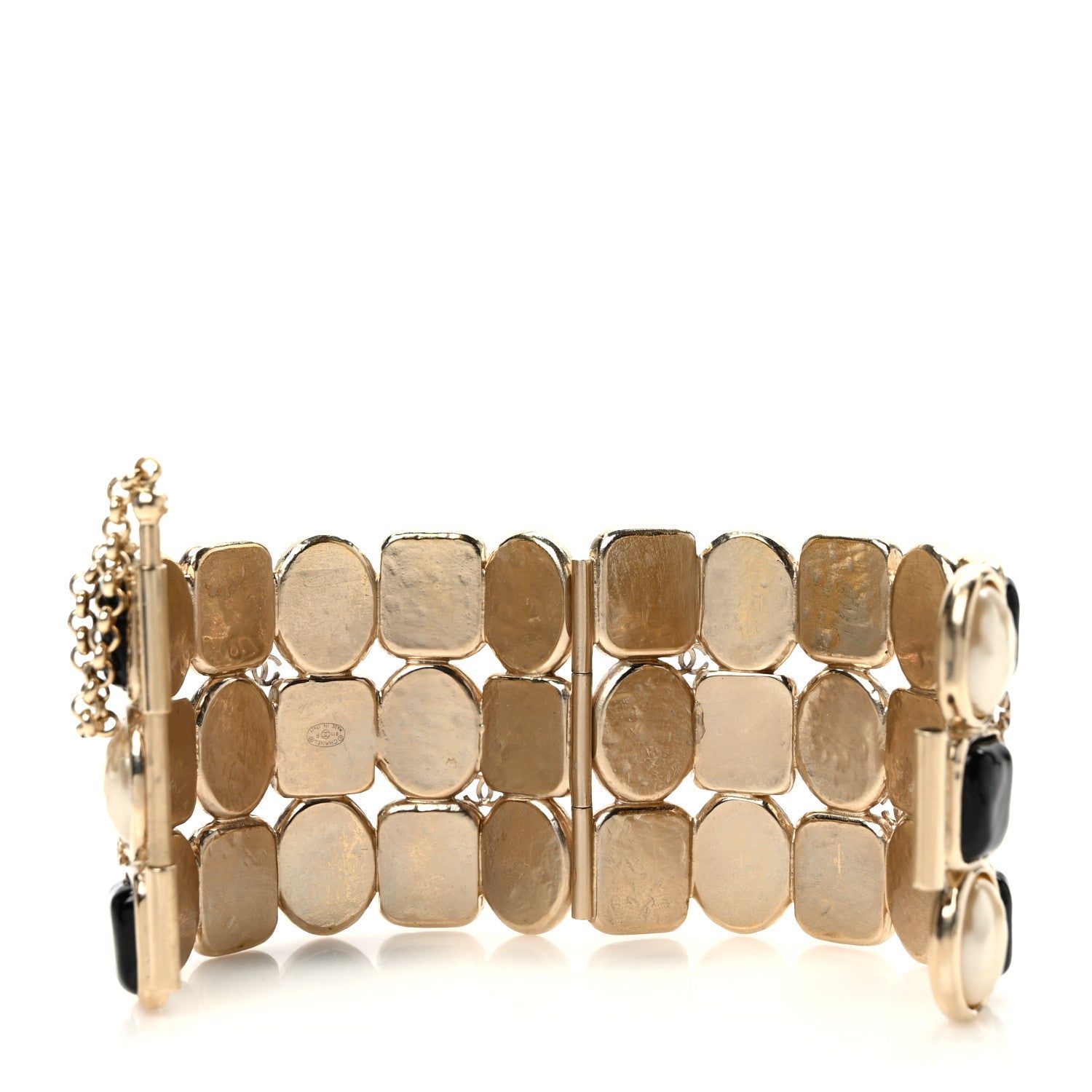 Chanel Resin Enamel Pearl CC Cuff Bracelet Gold Black Pearly White 4 of 5