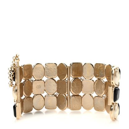 Chanel Resin Enamel Pearl CC Cuff Bracelet Gold Black Pearly White 4 of 5