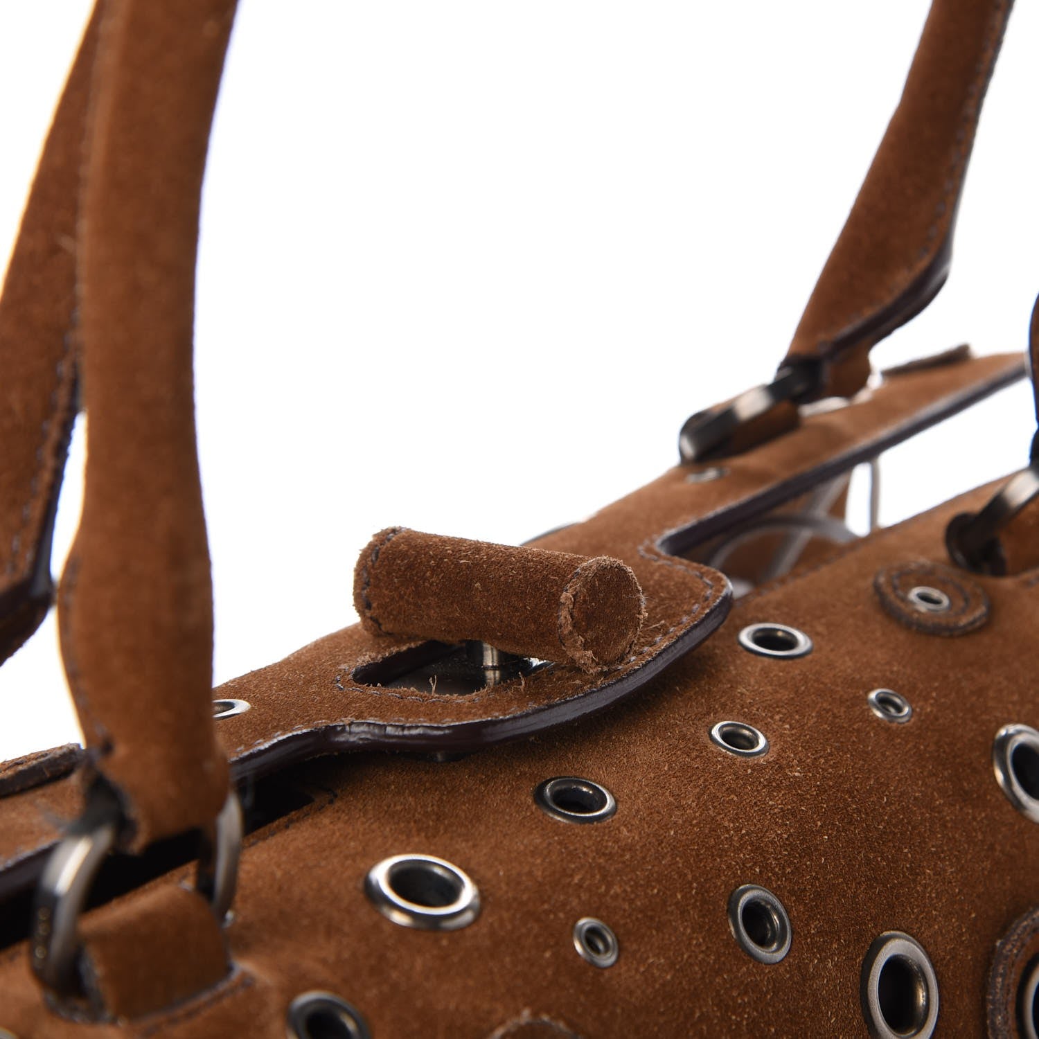 Prada Suede Grommet Frame Satchel Tabacco 14 of 22