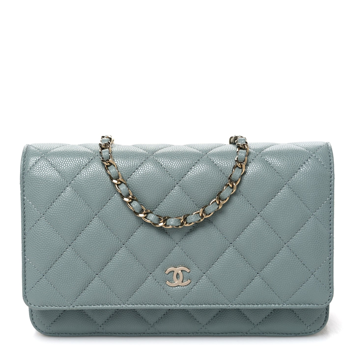 Caviar Quilted Wallet on Chain WOC Grey