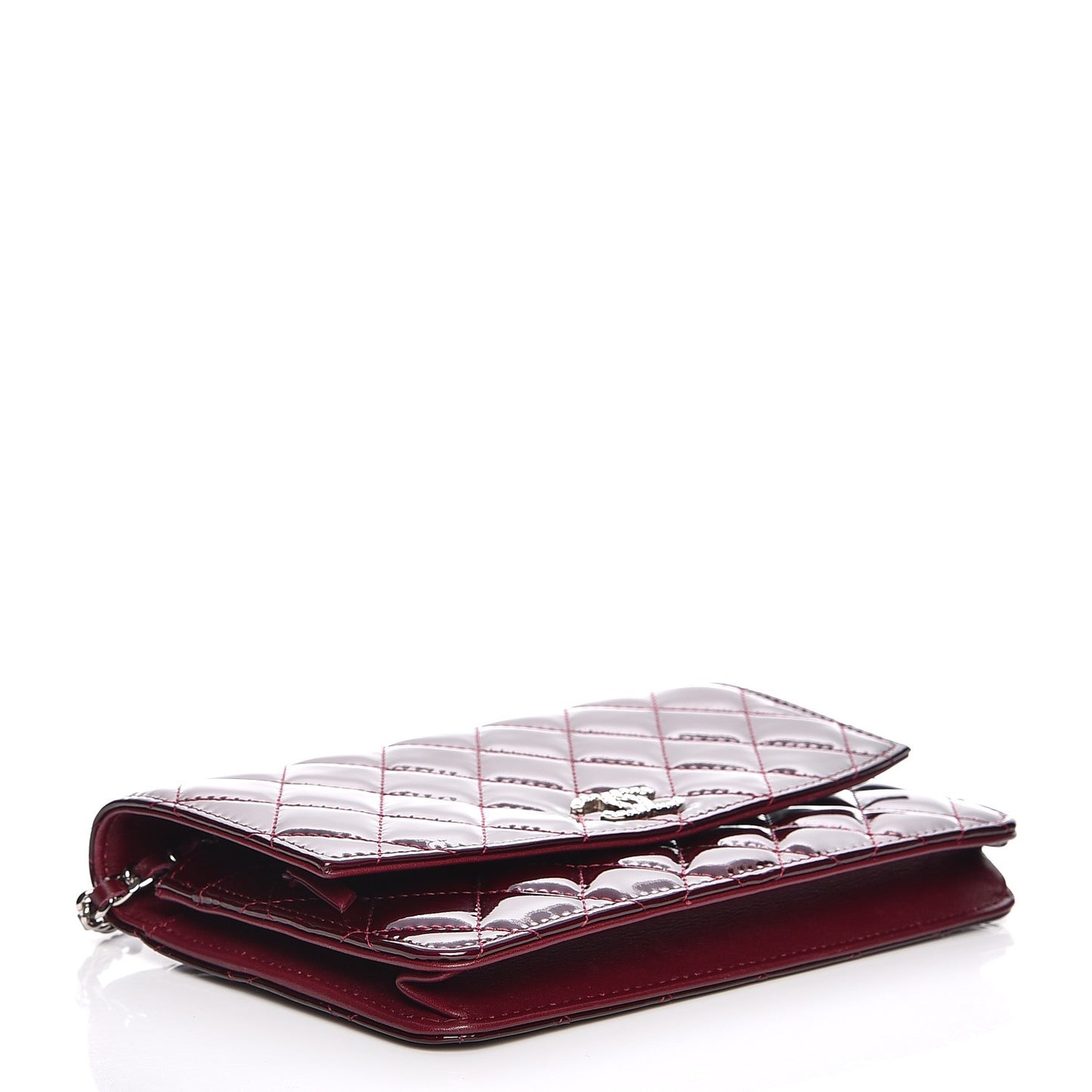 Patent Quilted Brilliant Wallet On Chain WOC Light Burgundy