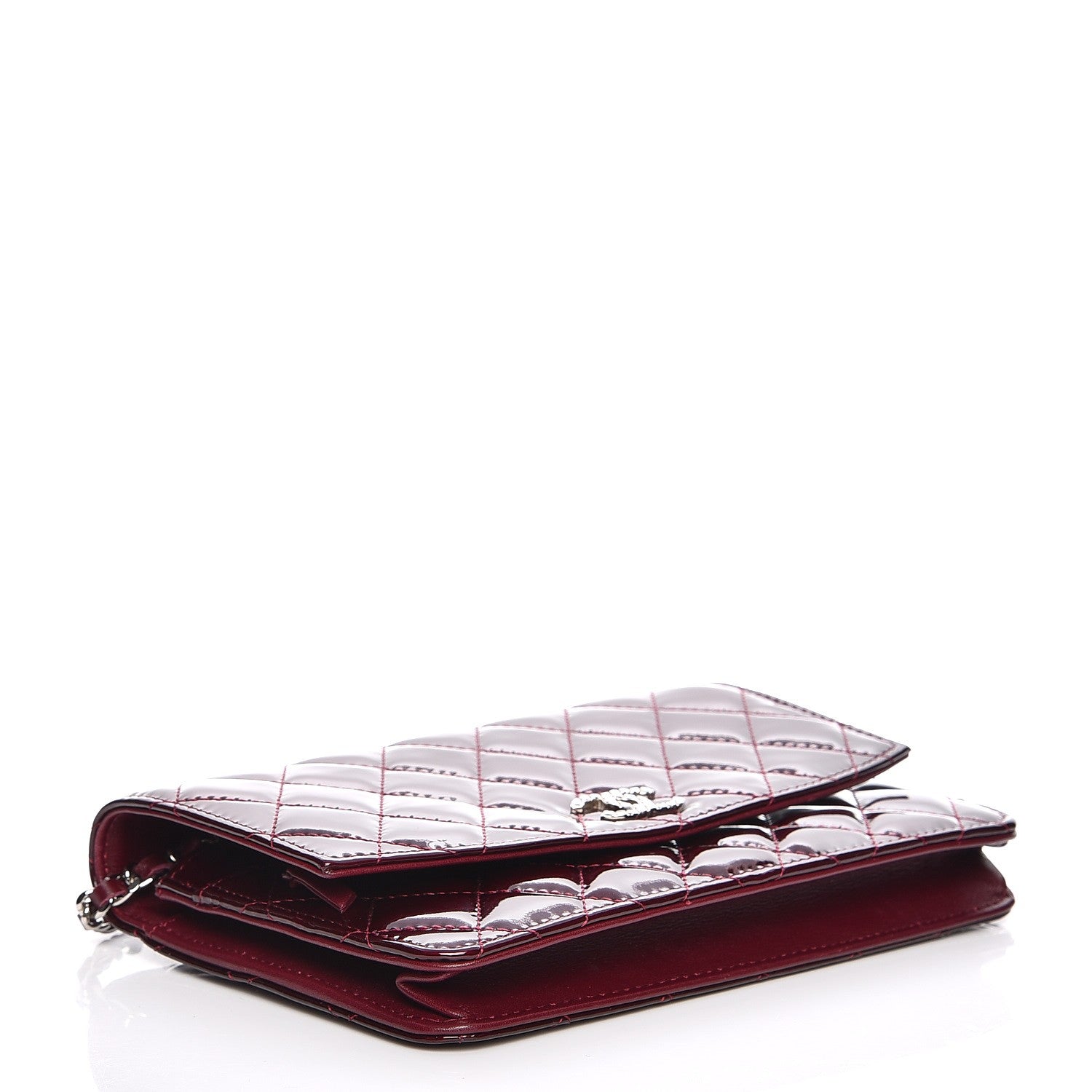 Chanel Patent Quilted Brilliant Wallet On Chain WOC Light Burgundy 4 of 9