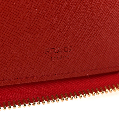 Prada Saffiano Triangle Large Zip Around Travel Wallet Fuoco 6 of 8