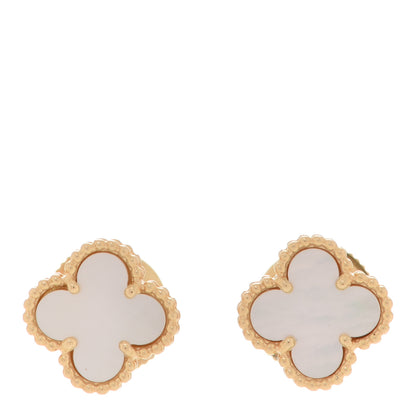 Van Cleef & Arpels 18K Yellow Gold Mother of Pearl Sweet Alhambra Earrings 3 of 13