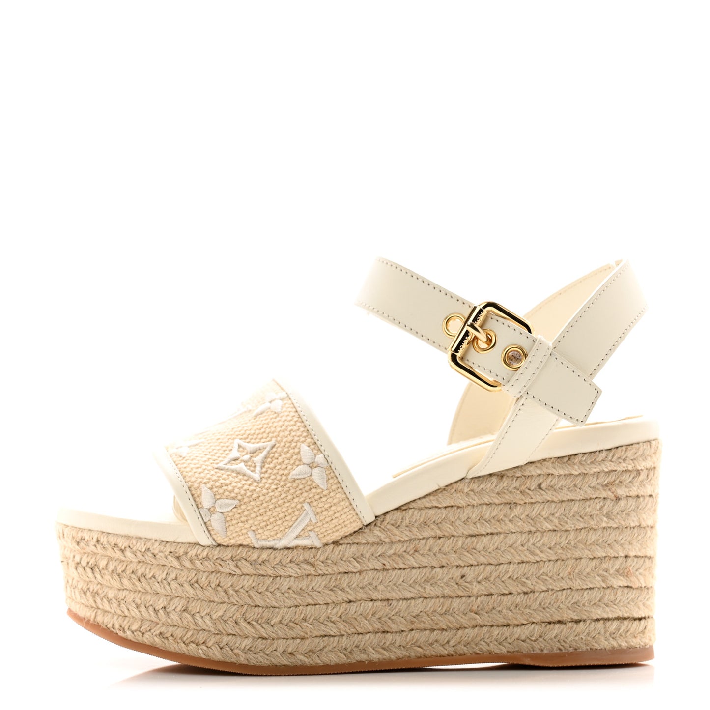 Canvas Monogram Starboard Espadrille Wedge Sandals 37 Beige White
