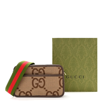 Gucci Monogram Jumbo GG Textured Dollar Calfskin Web Mini Crossbody Bag Camel Ebony New Acero 11 of 11