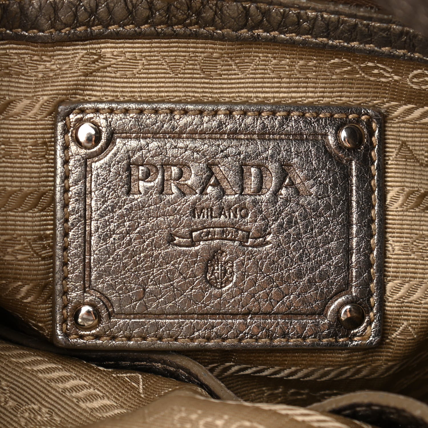 Prada Metallic Vitello Daino Side Pocket Hobo Bronze 6 of 11