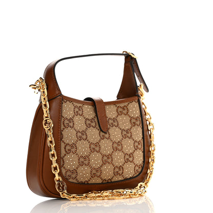 Gucci New Canvas Charisma Calfskin Crystal GG Monogram Mini Jackie 1961 Hobo Camel Ebony 2 of 10