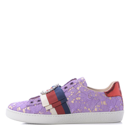 Gucci Lace Crystal Sylvie Web Flower Leaf Womens Ace Sneakers 37.5 Wisteria Perfect Pink 1 of 10