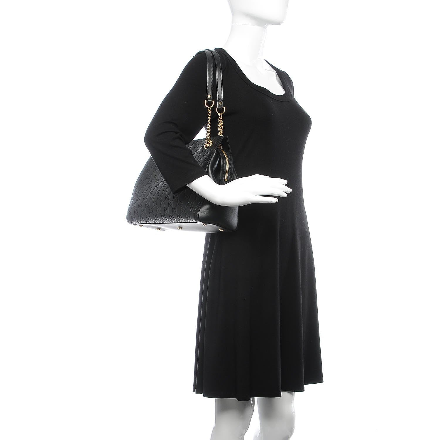 Gucci Guccissima Signature Medium Shoulder Tote Bag Black 2 of 7