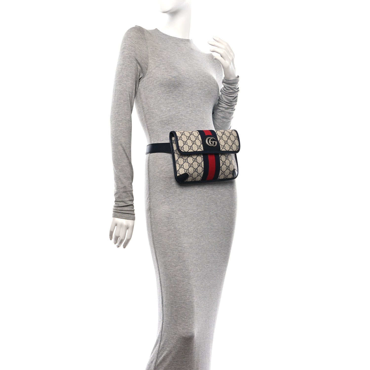 Gucci GG Supreme Monogram Web Small Ophidia Belt Bag 90 36 Beige Navy 2 of 10