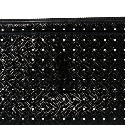 Saint Laurent Grain De Poudre Square Dot Zip Bill Pouch Black White 8 of 9