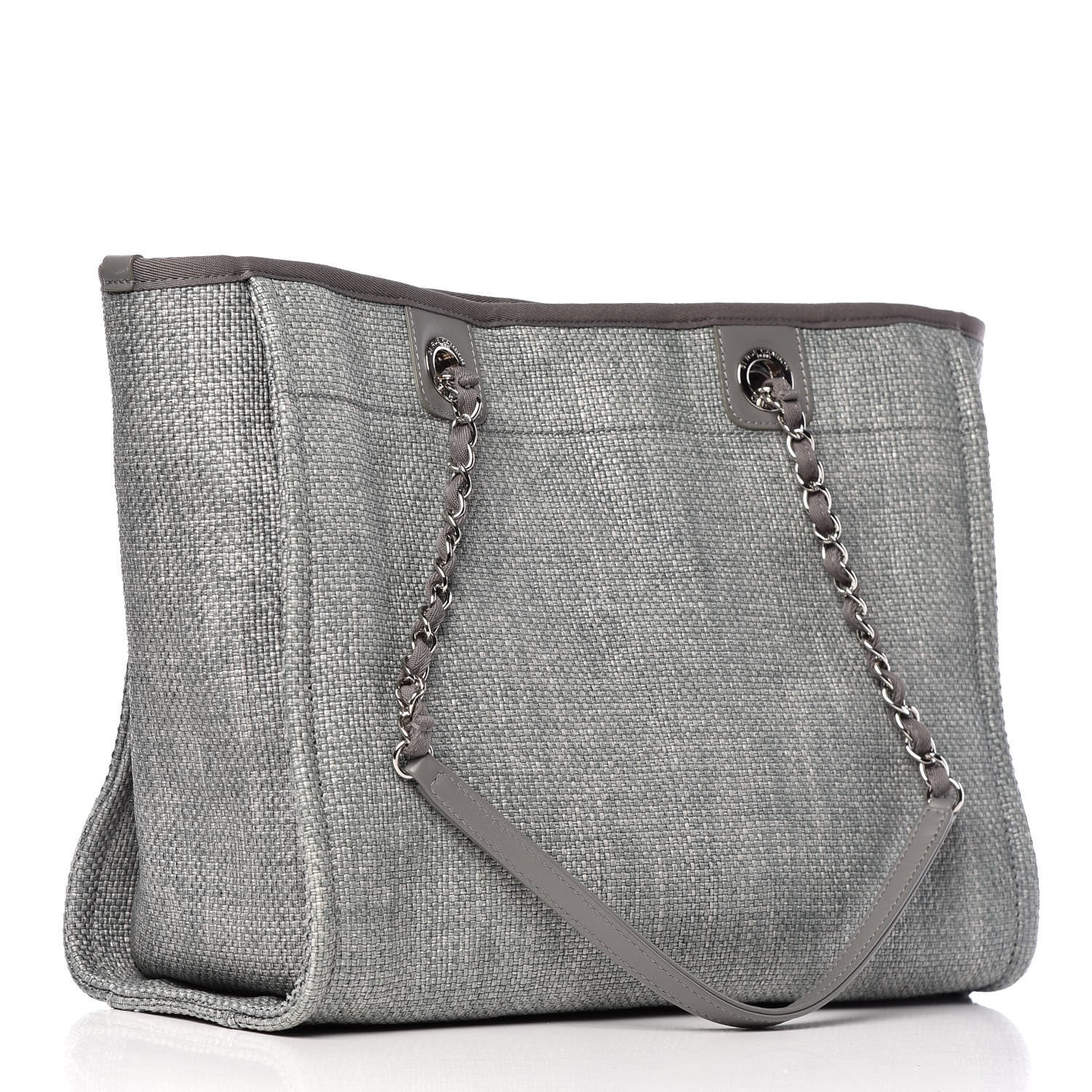 Chanel Woven Straw Raffia Small Deauville Tote Grey 3 of 10