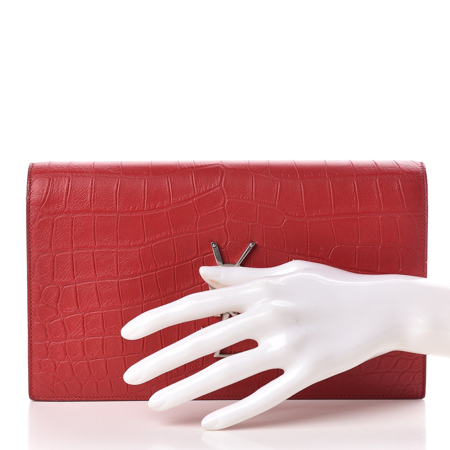 Calfskin Crocodile Embossed Classic Kate Monogram Clutch Red
