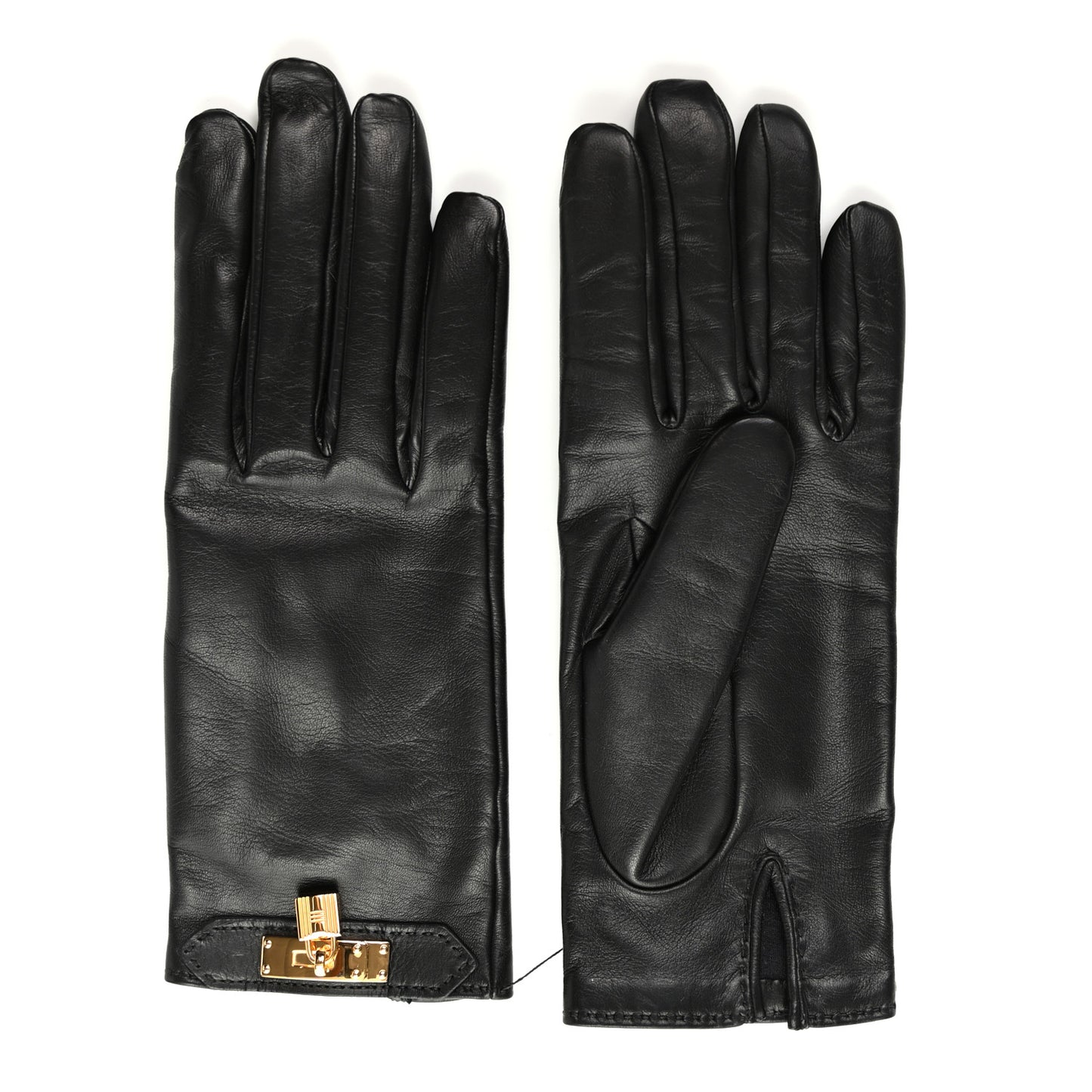 Lambskin Soya Kelly Lock Gloves 7 Black