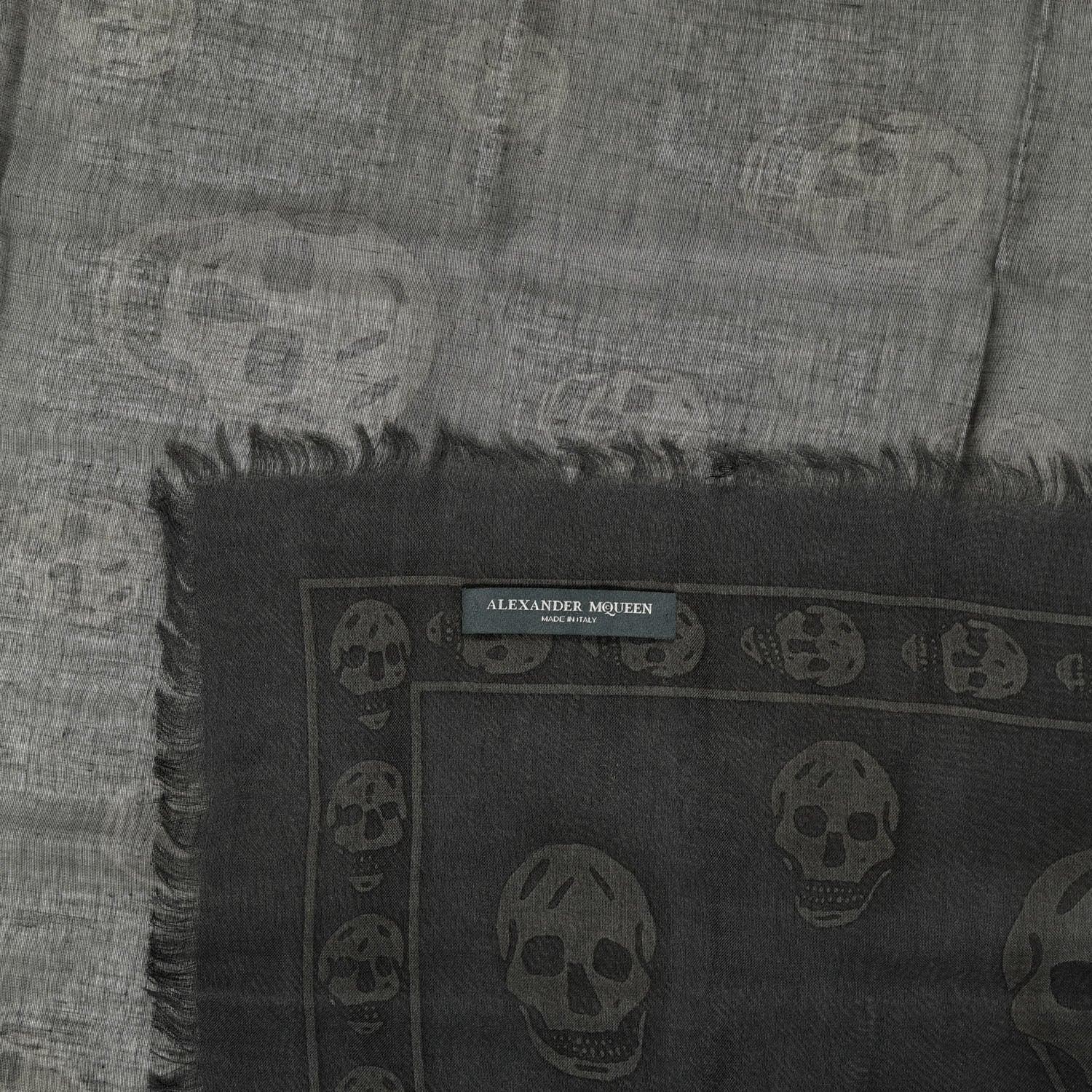 Alexander McQueen Modal Silk Skull Scarf Black Grey 3 of 3