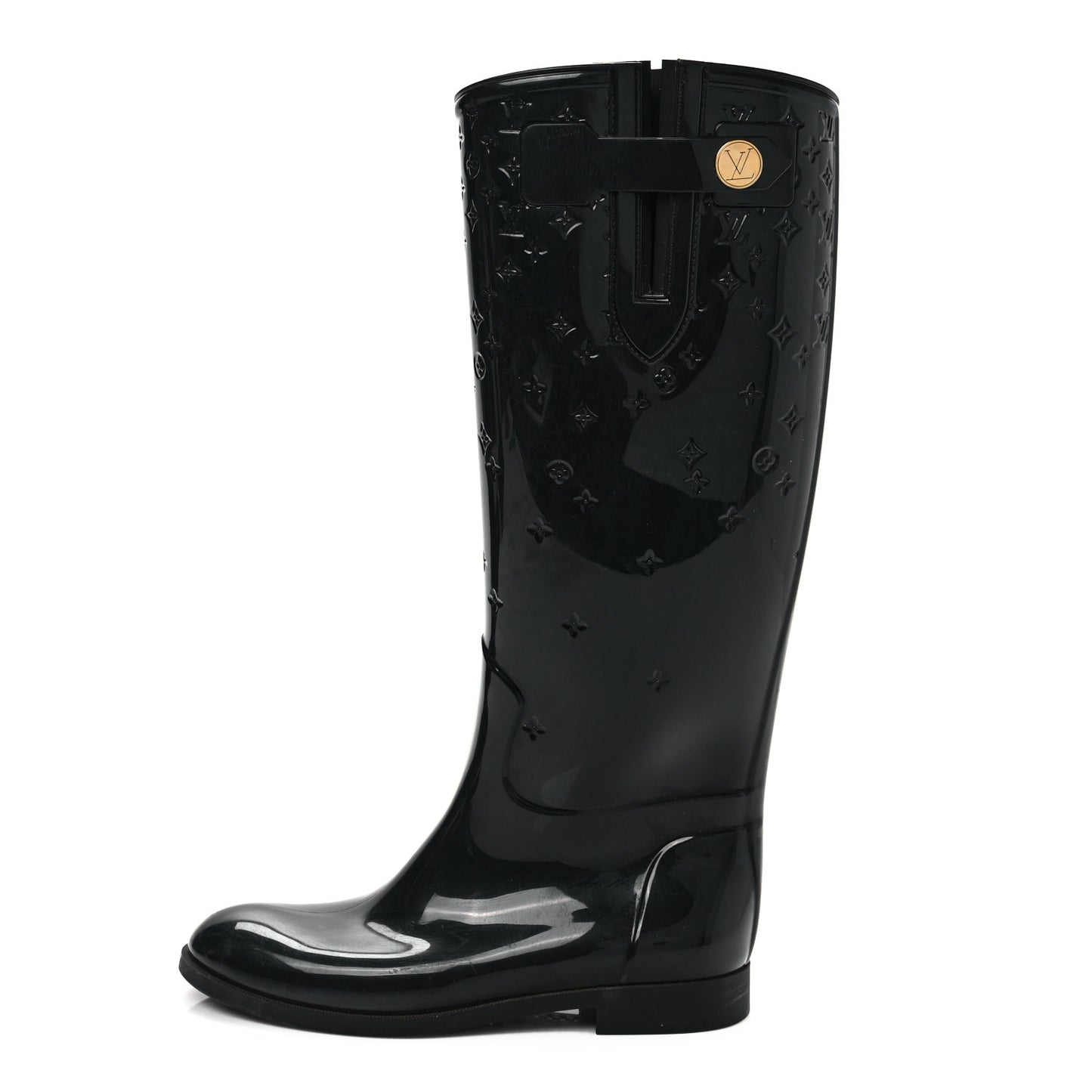 Rubber Embossed Monogram Drops High Rain Boots 37 Black