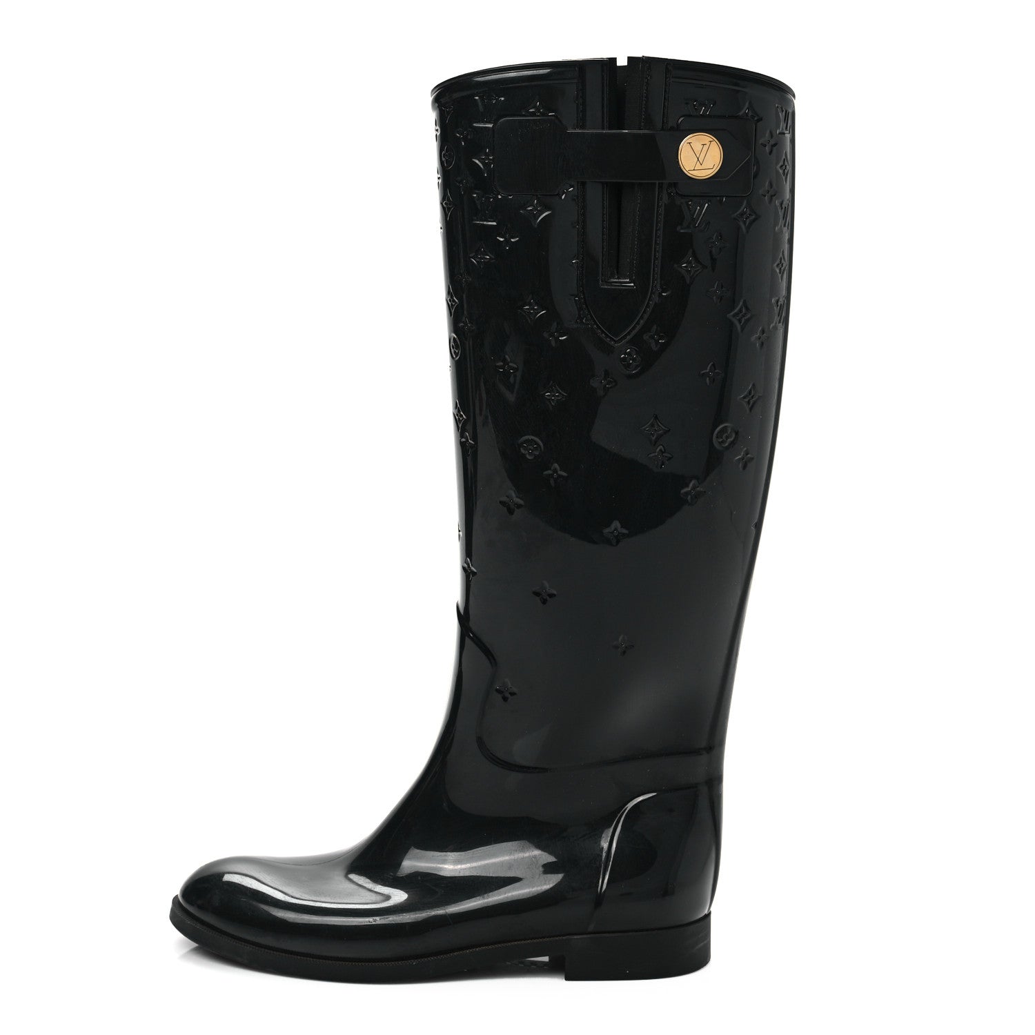 Louis Vuitton Rubber Embossed Monogram Drops High Rain Boots 37 Black 1 of 6