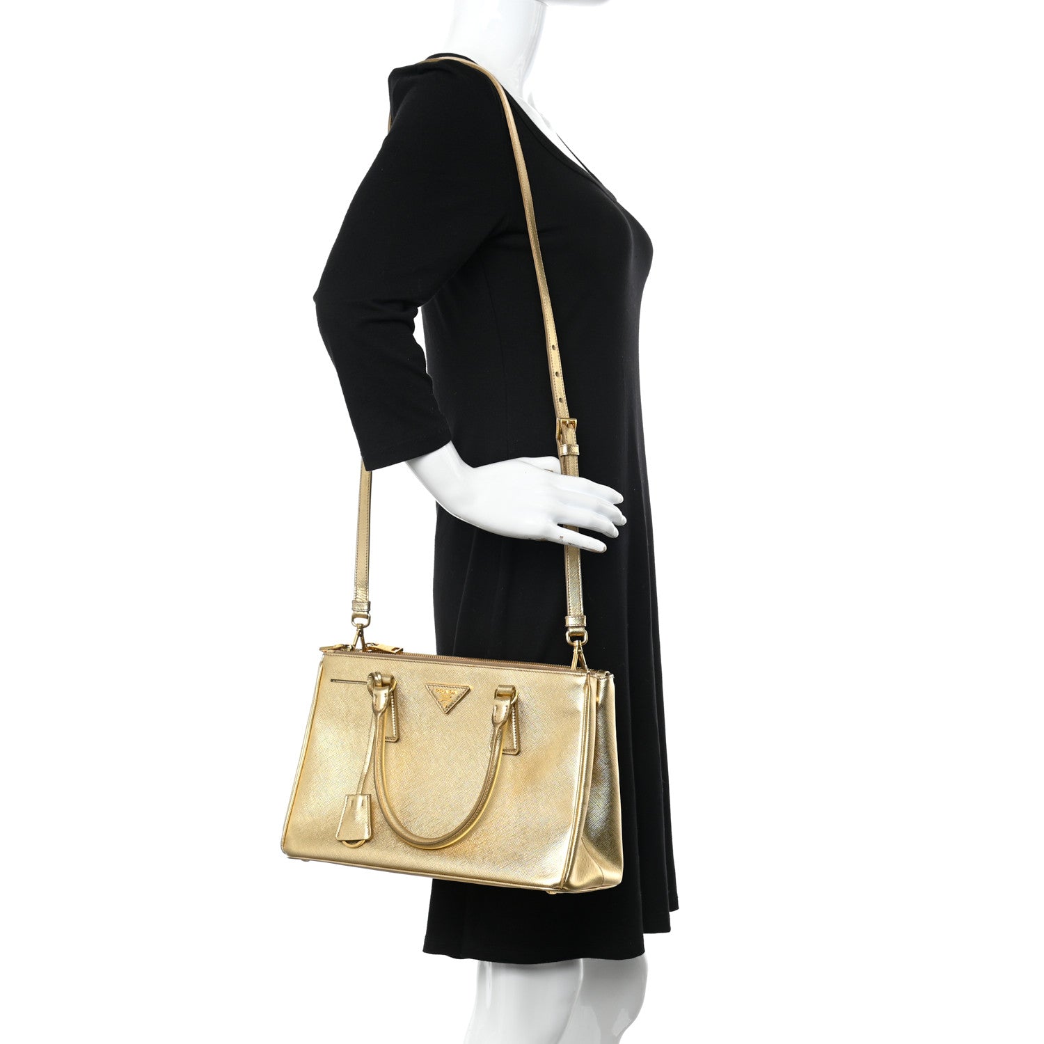 Prada Metallic Saffiano Small Galleria Double Zip Tote Platino 2 of 28