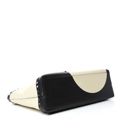 Valentino Garavani Calfskin Polka Dot Rockstud Shoulder Tote Black Light Ivory 4 of 10