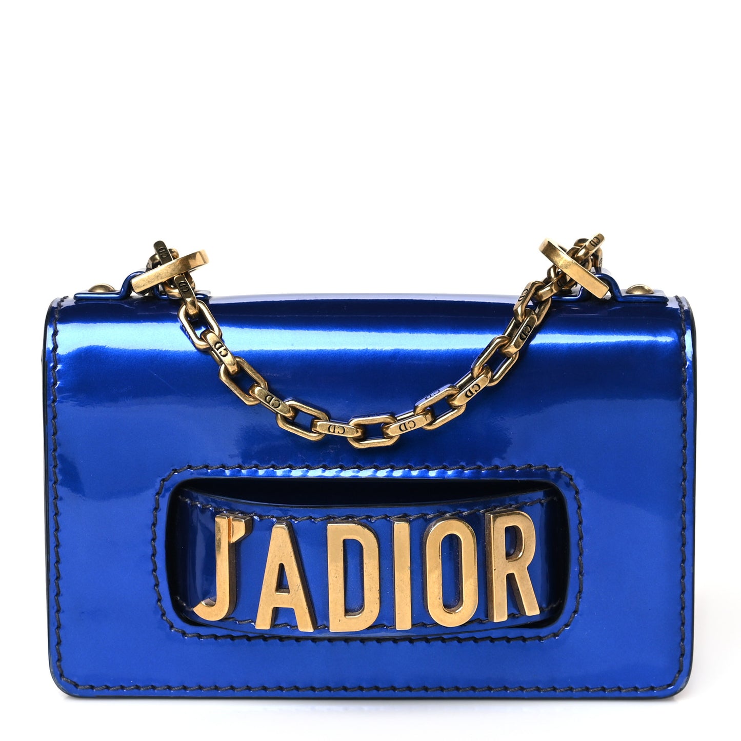 Metallic Calfskin J'Adior Mini Chain Flap Bag Blue
