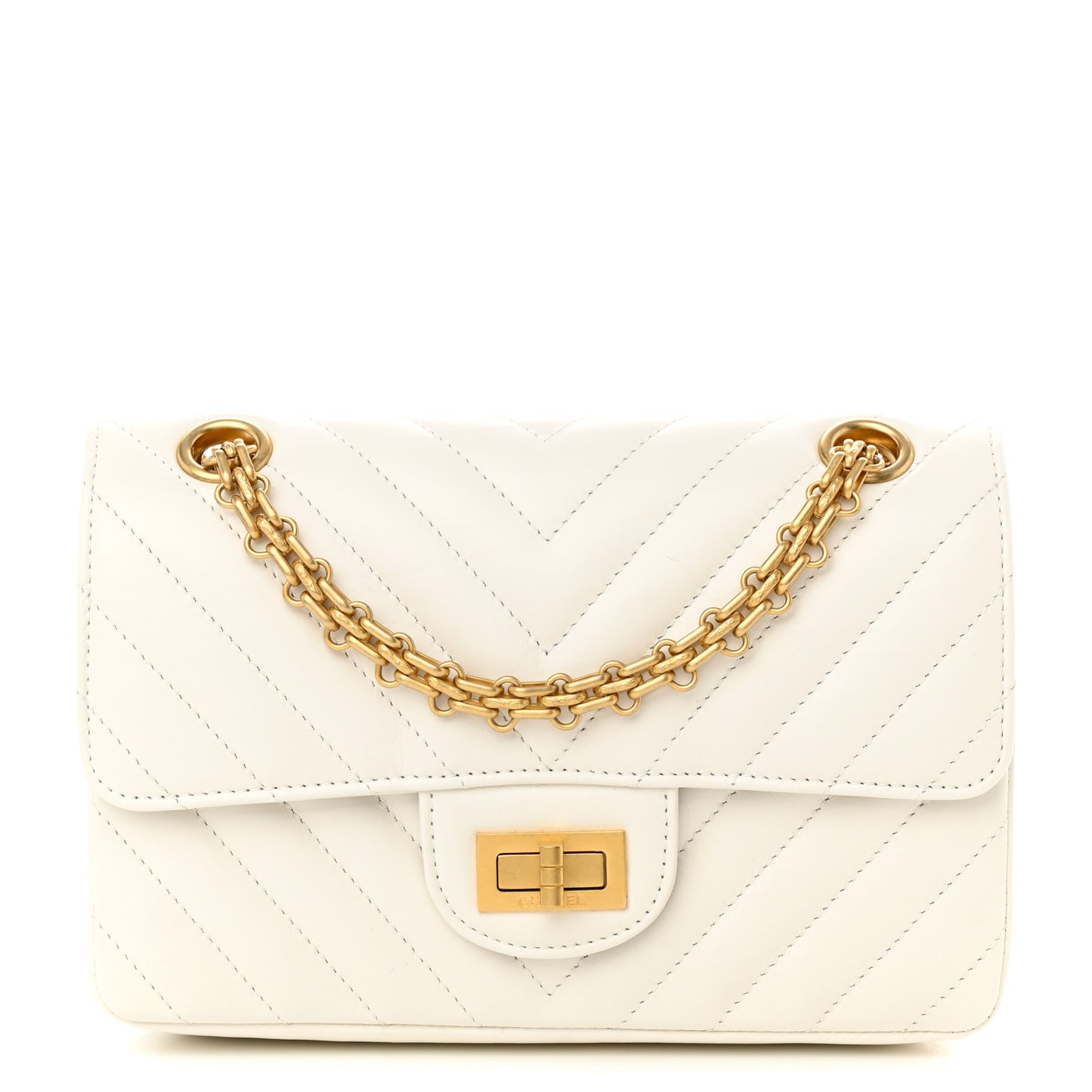 Aged Calfskin Chevron Quilted 2.55 Reissue Mini Flap White