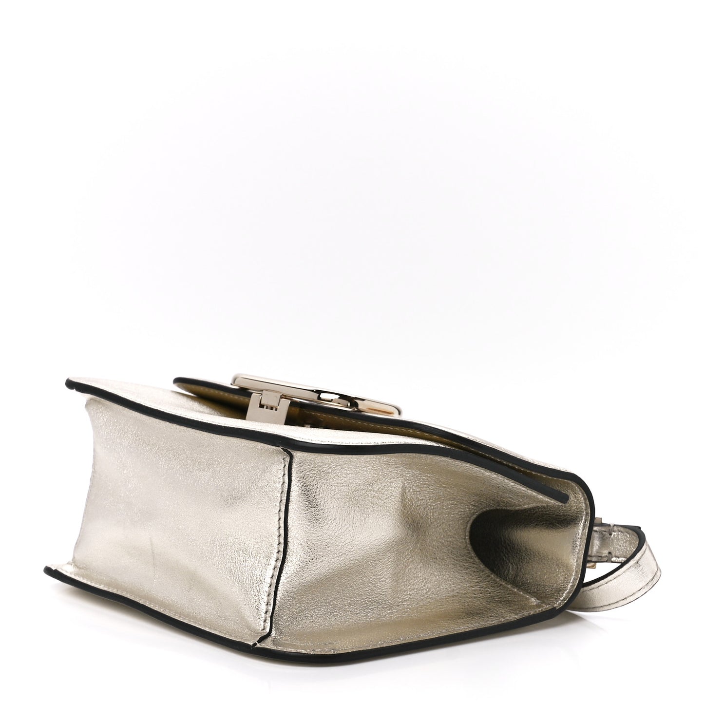 Metallic Calfskin Small VSling Shoulder Bag Silver