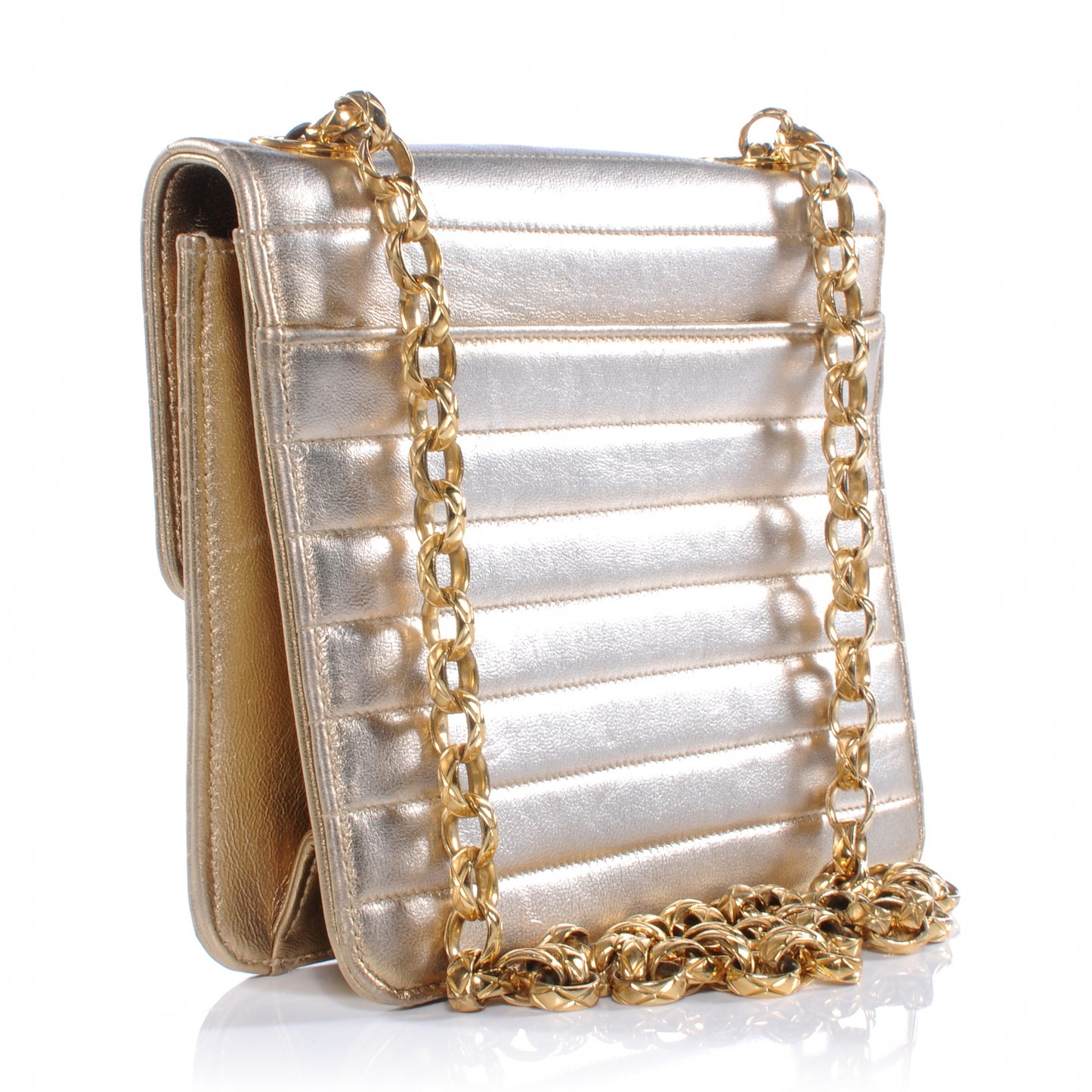 Lambskin Horizontal Quilted Mini Flap Metallic