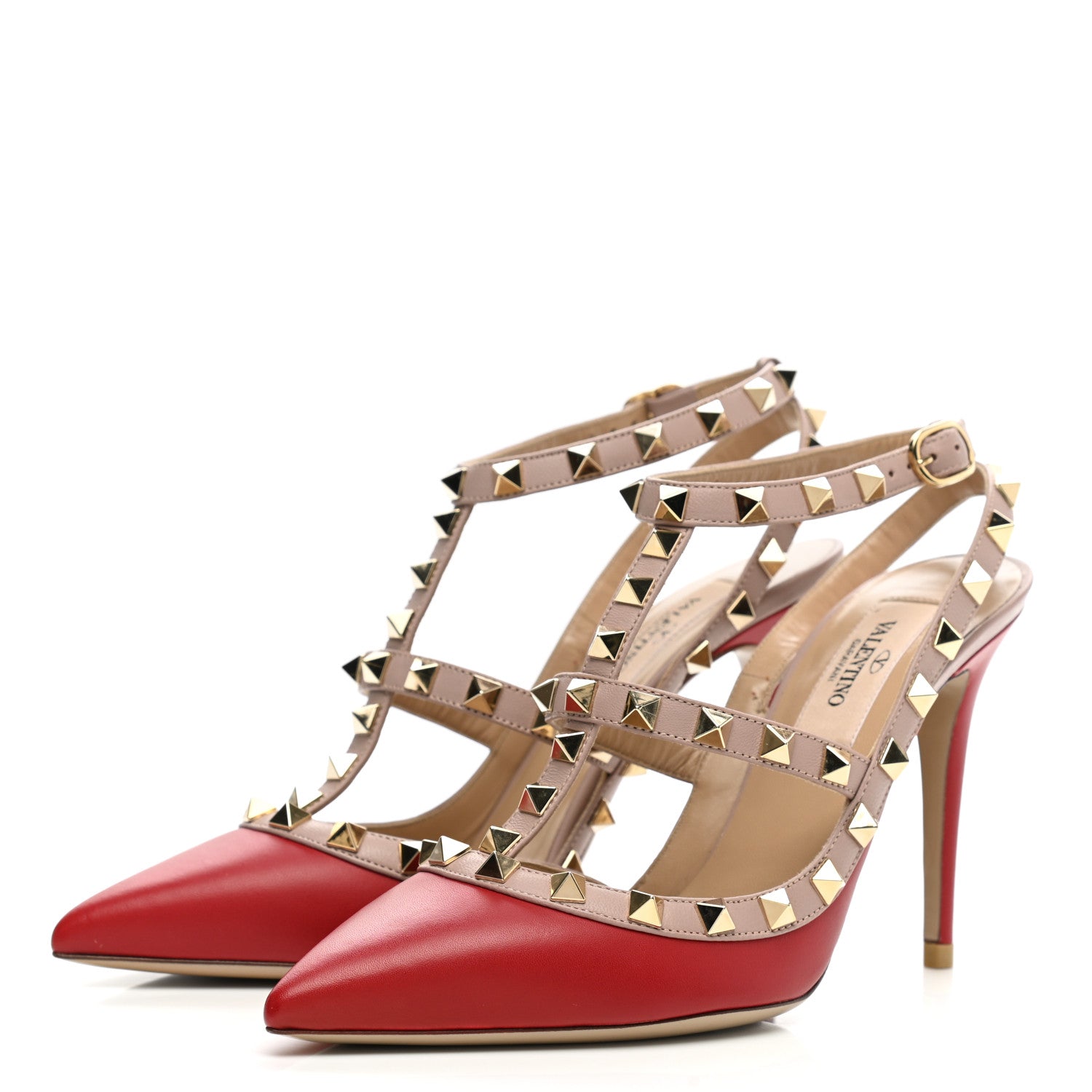 Valentino Garavani Nappa Rockstud Ankle Strap Pumps 35.5 Red Poudre 3 of 7