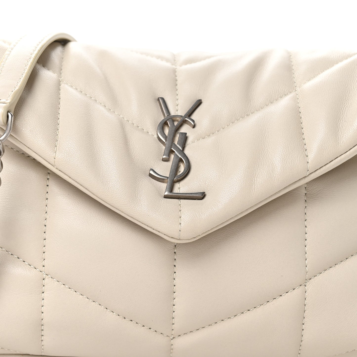 Lambskin Quilted Toy Loulou Puffer Monogram Chain Satchel Crema Soft