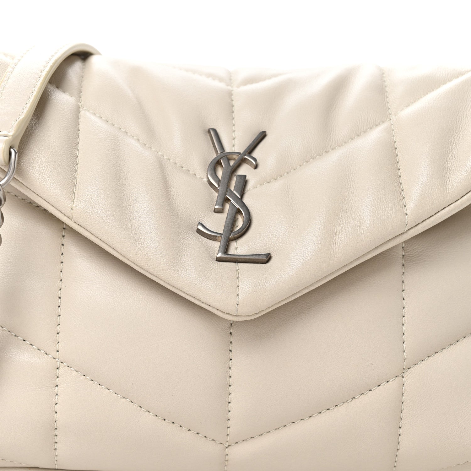 Saint Laurent Lambskin Quilted Toy Loulou Puffer Monogram Chain Satchel Crema Soft 8 of 10