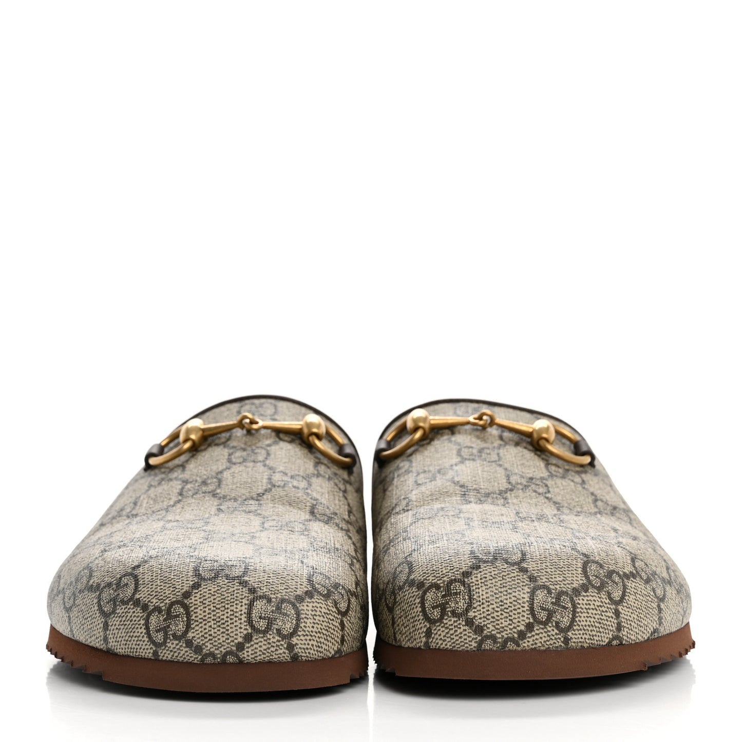 GG Supreme Monogram Miro Soft Calfskin Womens Horsebit Slippers 40 Beige Ebony New Acero