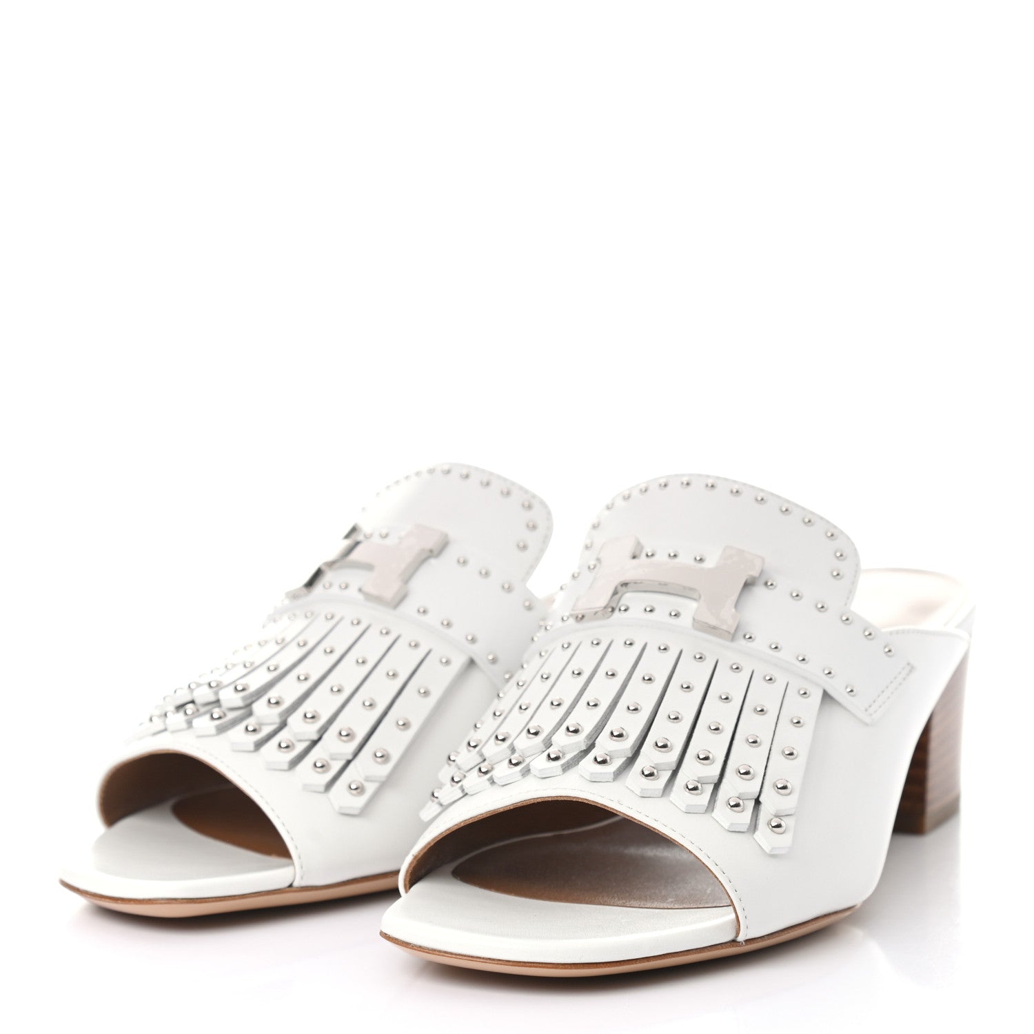 Hermes Calfskin Studded Alma Sandals 38 White 3 of 9