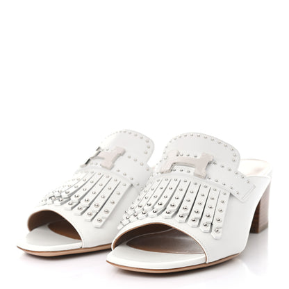 Hermes Calfskin Studded Alma Sandals 38 White 3 of 9