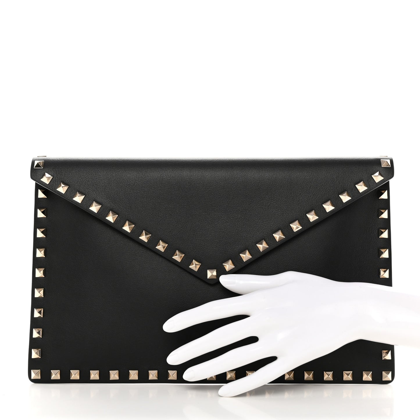Vitello Large Rockstud Envelope Clutch Black