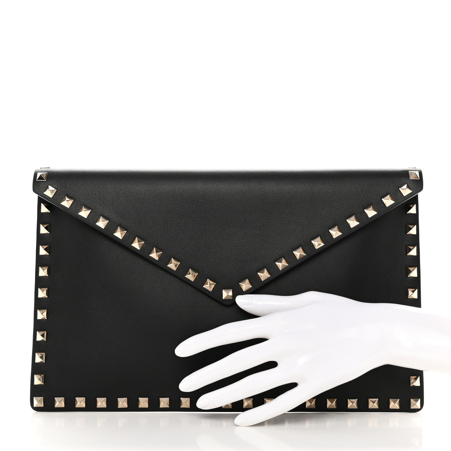 Valentino Garavani Vitello Large Rockstud Envelope Clutch Black 2 of 8