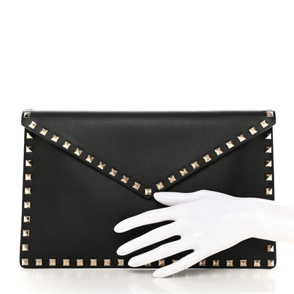 Valentino Garavani Vitello Large Rockstud Envelope Clutch Black 2 of 8